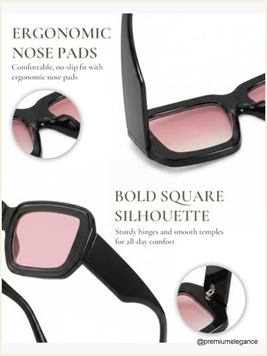 Oversized Chunky Square Sunglasses UV400 Trendy Eyewear for Beach Travel